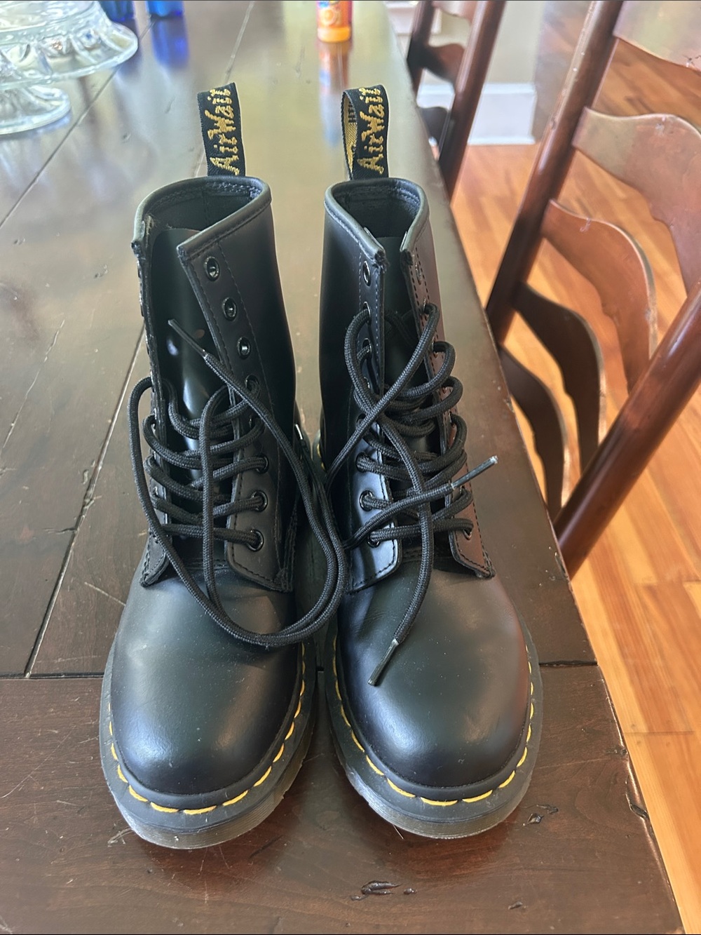 Dr. Martens Black Lace-Up Boots with Yellow Stitching